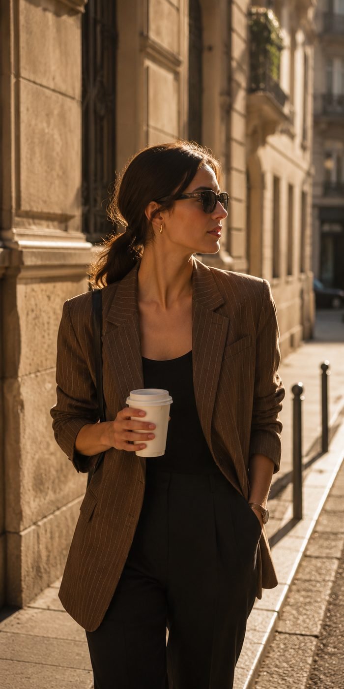 Woman brown suit, street