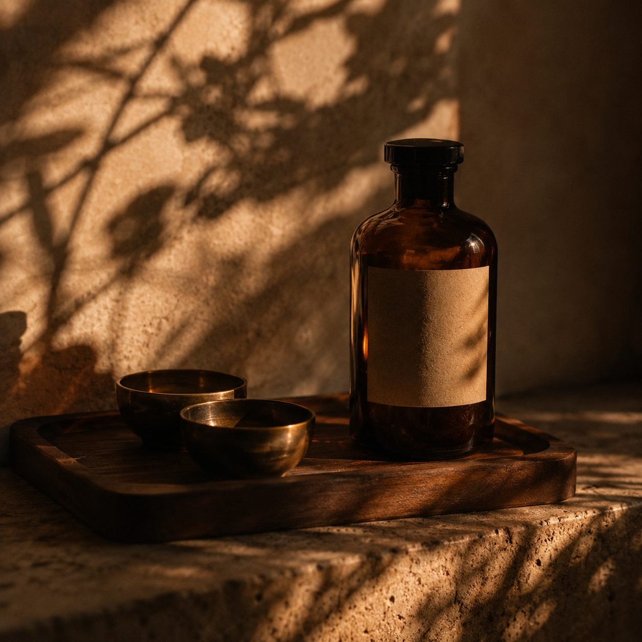 Bottle + brass tray