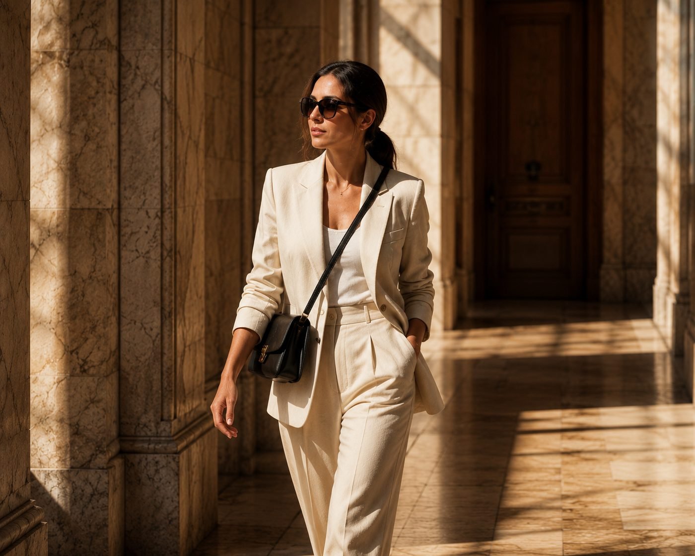 Woman walking, beige